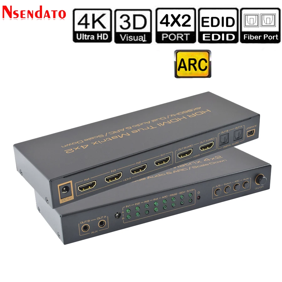 4K * 2K 60Hz HDR HDMI матричный 4X2 АУДИО ВЫКЛЮЧАТЕЛЬ экстрактора для Dolby ARC SPDIF EDID 4 в 2 из