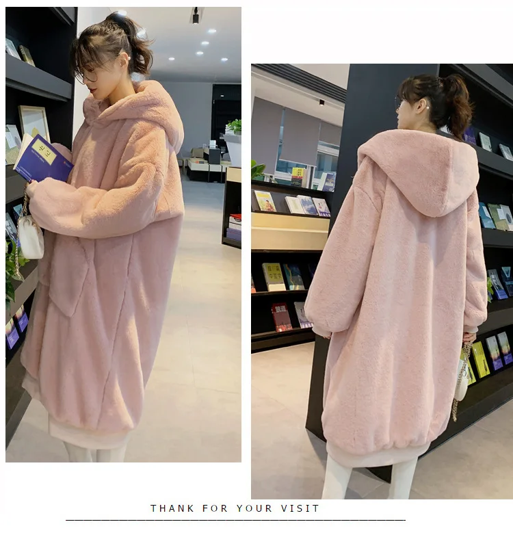 30 Degrees Fur Coat Women Casual Hoodies Furry Thick Warm Long Faux Rabbit Fur Jacket Loose Winter Coat Women OverCoat
