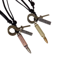 wangaiyao new accessories personality alloy bullet cowhide necklace adjustable retro mens jewelry