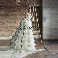 charm spaghetti strap v neck fluffy prom gowns chic flowers tiered ruffles bridal ball gowns lush formal party dress