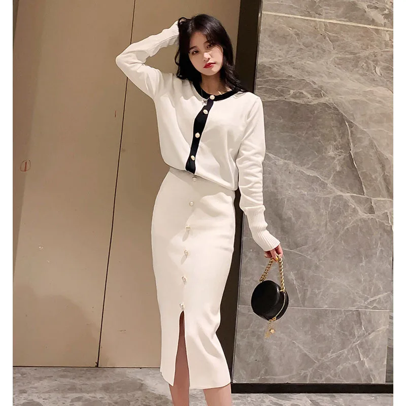 Женский трикотажный комплект из двух предметов элегантный осенне-зимний свитер