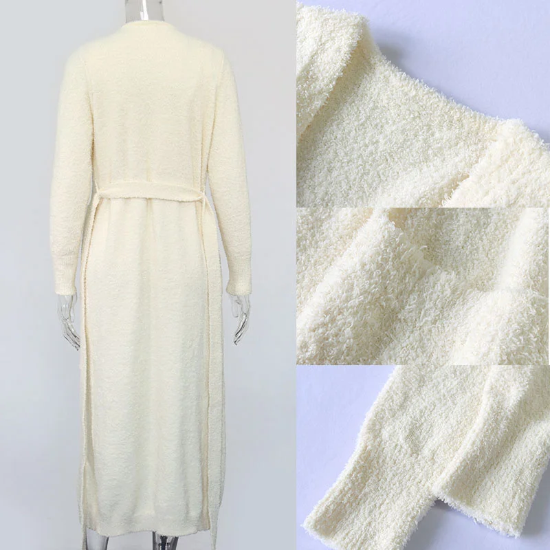 

Giyu Plush 2 Piece Set Women 2021 Winter Fashion Casual Crop Top Pants Set Lace Up Home Coat 3-piece Bathrobe Women Clothing