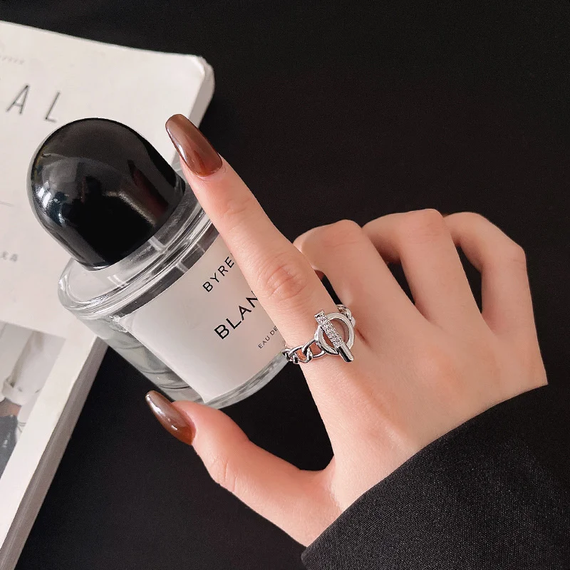 

Jewelry Gift Genuine Fashion Zircon Hollow Female Chain Geometric Finger Female's Party Ring for Girls Couple Rings