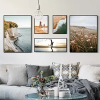 blue ocean coastal canvas painting sea beach landscape art posters prints nordic modern wall pictures for living room home decor