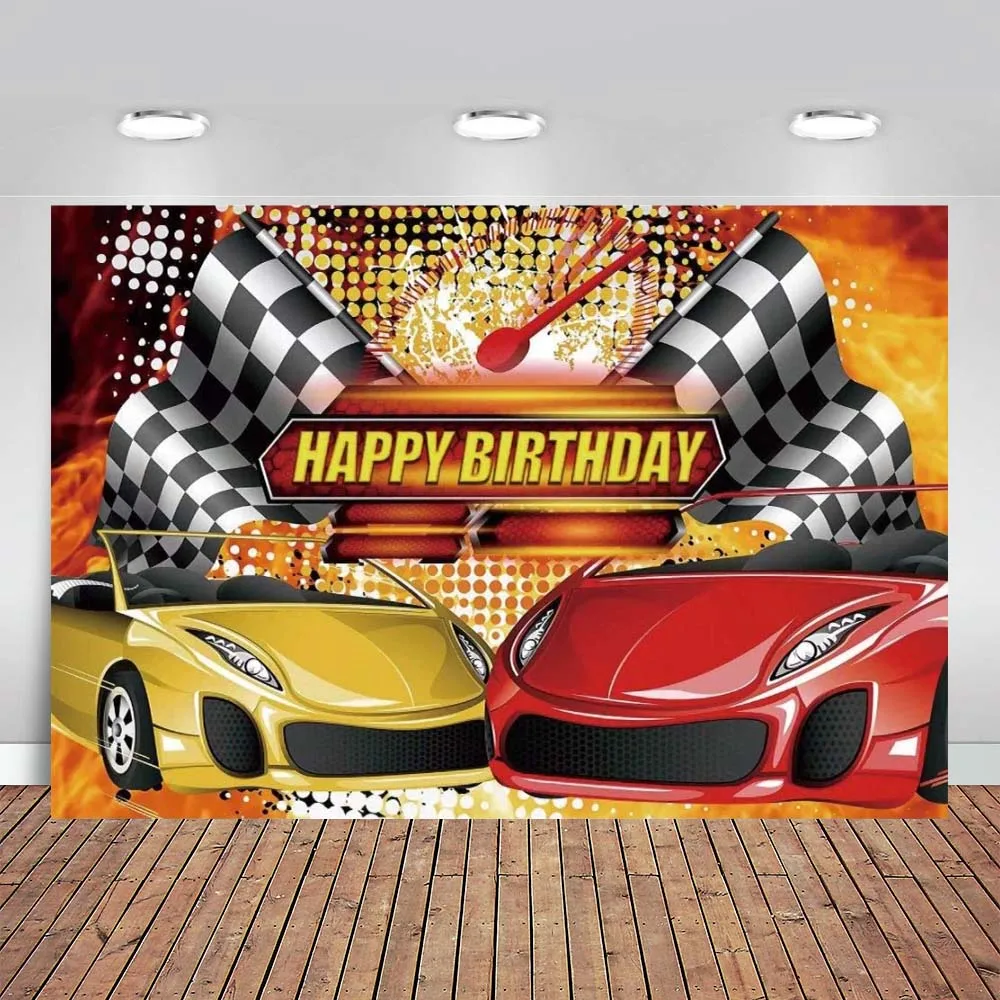 Birthday Backdrop for Photoshoot Sports Cars Mosaic Spots Photo Background Kids Boys Girls Men Women Birthday Party