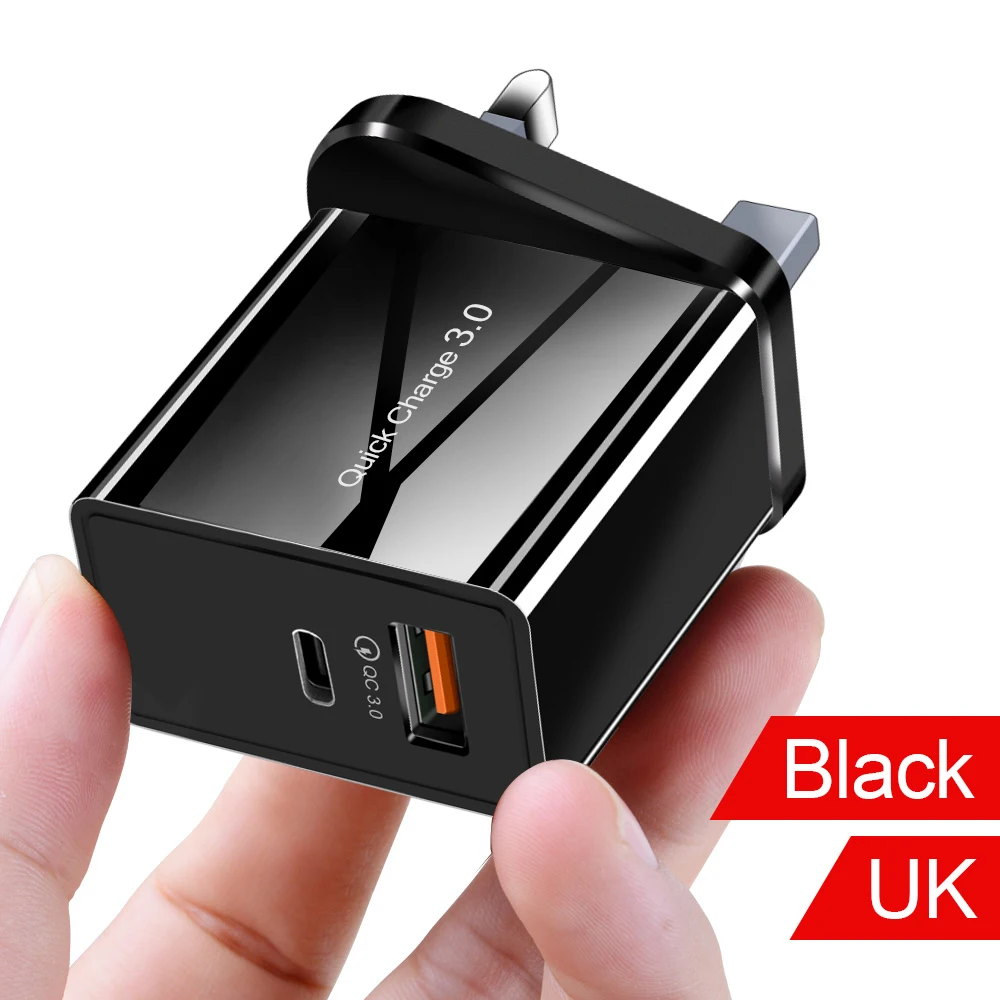 Udyr Quick Charge 4,0 3,0 36 Вт USB зарядное устройство Тип C QC 4,0 3,0 зарядное устройство для samsung S10 plus PD 3,0 быстрое зарядное устройство для iPhone 11 Pro - Тип штекера: UK Black