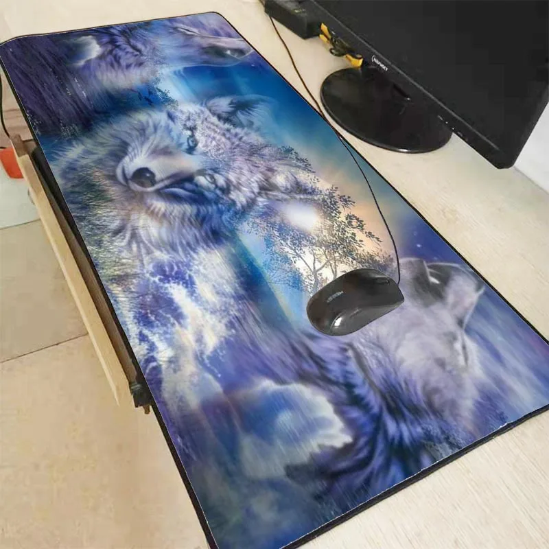Большой игровой коврик для мыши Mairuige White Wolf большой черный клавиатуры с застежкой
