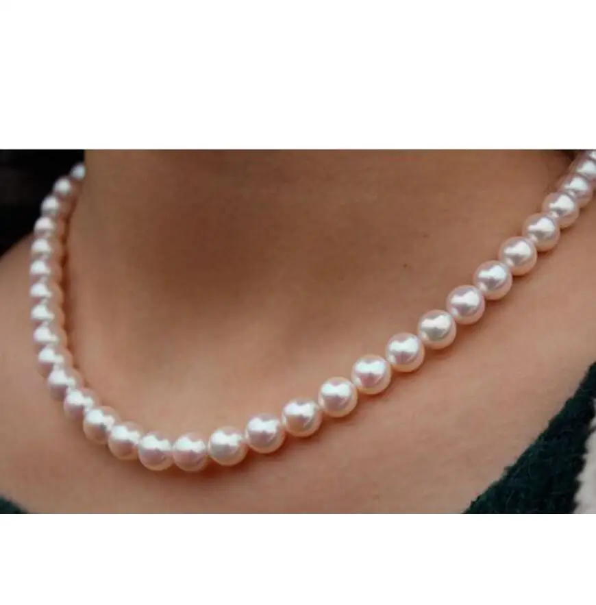 

GENUINE 18"8-9mm natural South Sea white Pearl Necklace 925silver