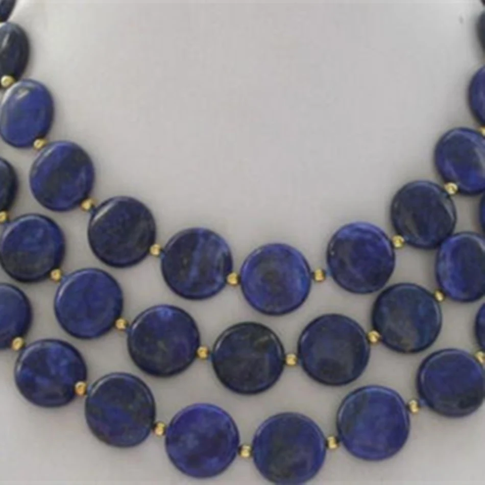 

Charming 12mm lovely coin natural blue lapis lazuli stone beads diy Fashion long chain necklace for women jewelry 5inch BV346
