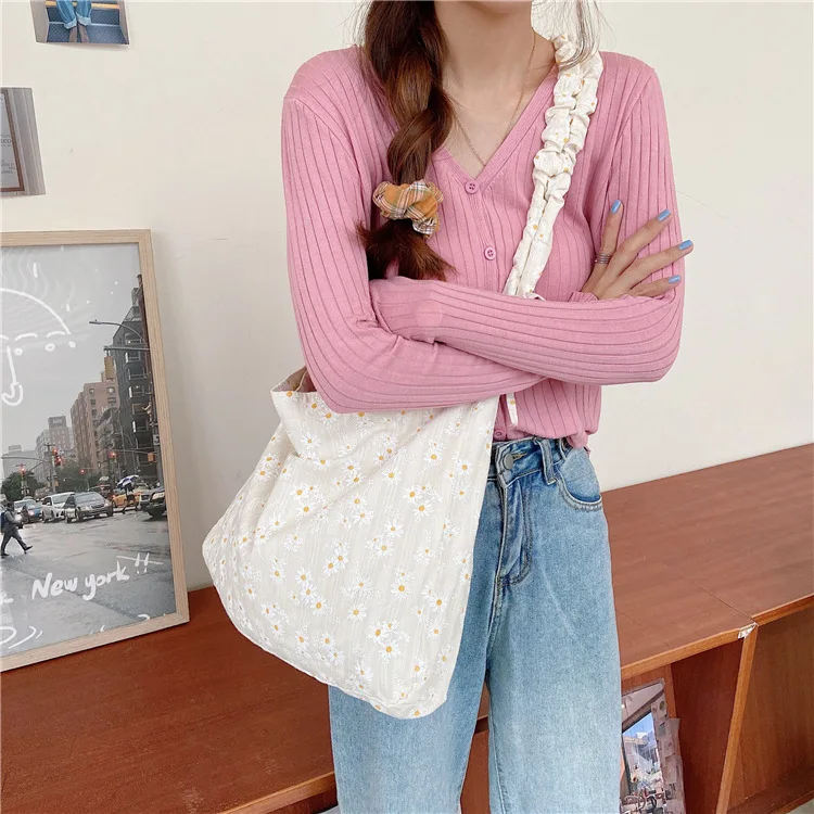 casual large capacity tote designer sweet daisy women shoulder meseenger bags canvas lady crossbdoy bag summer beach big purses | Багаж и