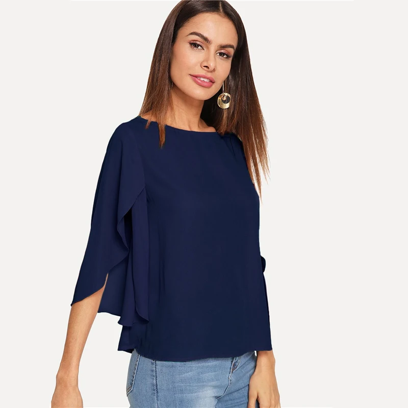 SHEIN Нарядная Одноцветная Блузка С Оригинальным Рукавом Элегантная Осенняя Блузка Для Офиса Современные Женские Топы