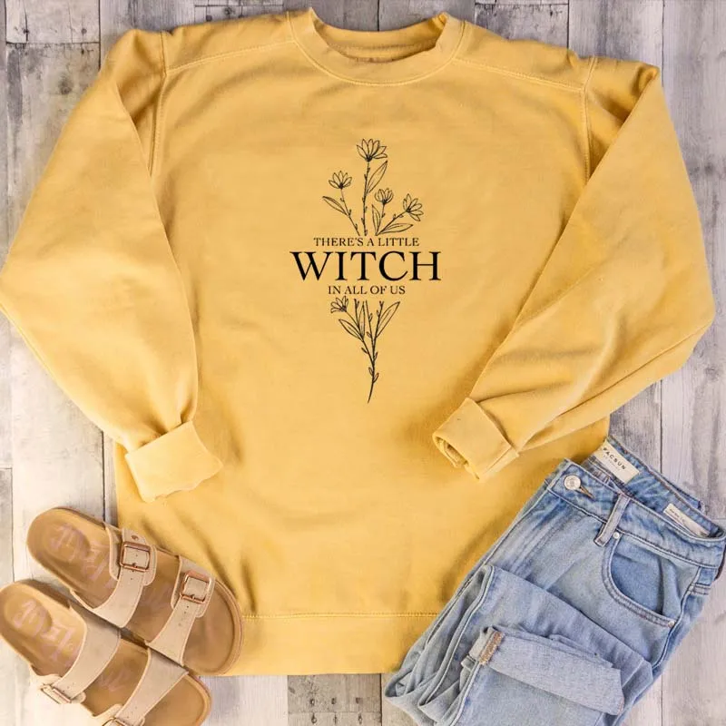 

There's A Little Witch In All Of Us Witch flowers graphic women fashion halloween quote grunge tumblr gothic sweatshirts tops