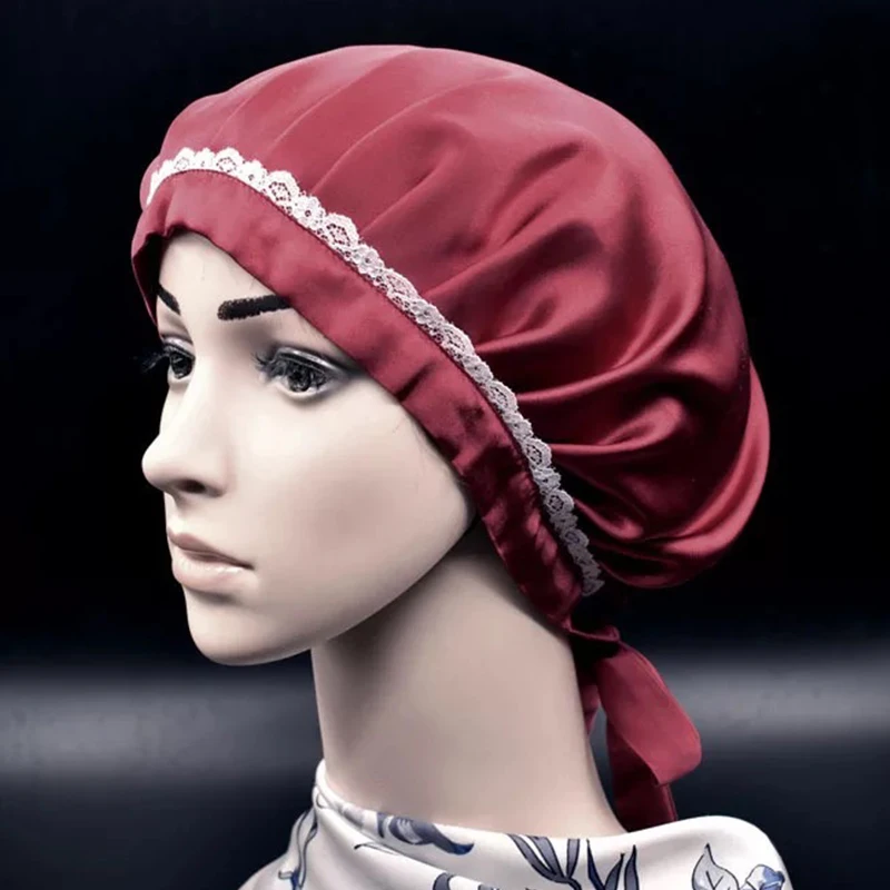 Большая удобная женская модная кружевная шелковая шапка для волос ночная