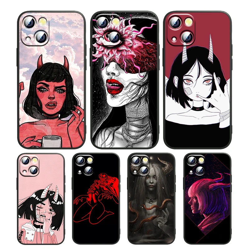

Aesthetic Devil Woman For Apple iPhone 13 12 11 SE XS XR X 7 8 6 5 S mini Plus Pro MAX 2020 Black Phone Case Funda Capa