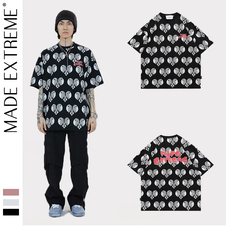 

MADEEXTREME Skeleton graphic t shirts High Street harajuku short sleeve t shirts oversized men summer Cotton Tops Tees 2228