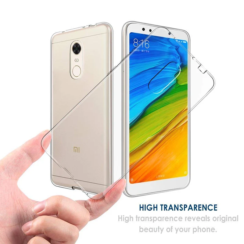 Прозрачные 360 противоударные силиконовые чехлы для Xiaomi Redmi 5/5 Plus задняя крышка