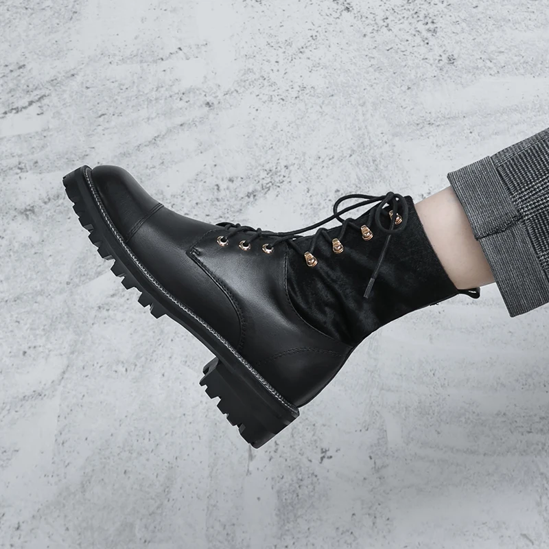 Женские ботильоны однотонные короткие Лоскутные ботинки на шнуровке женская