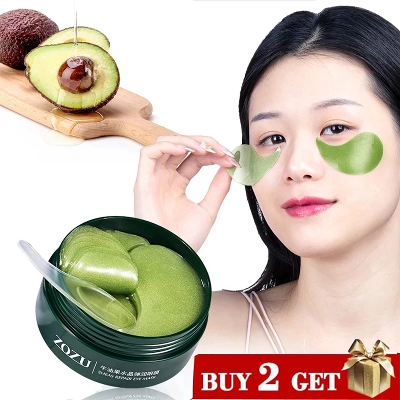 60Pcs Avocado Eye Mask Crystal Collagen Eye Patches Remove Dark Circles Anti-Aging Eye Bags Wrinkle Skin Care Cosmetics