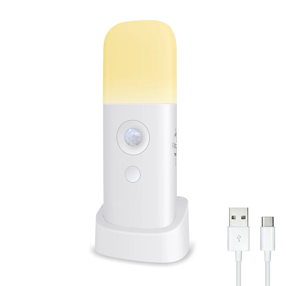 PIR Motion Sensor Home Led Night Lamp USB Recharged Energy-Saving Bedside Light (Warm or White) for Cabinet,Drawer