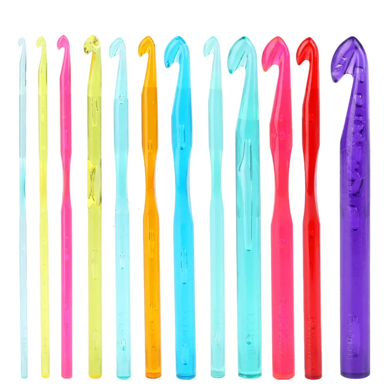 

RORGETO 12 Pcs Transparent Plastic Handle Color Aluminum Crochet Set Sweater Needle 3-15mm DIY Hand Knitting Process Tool