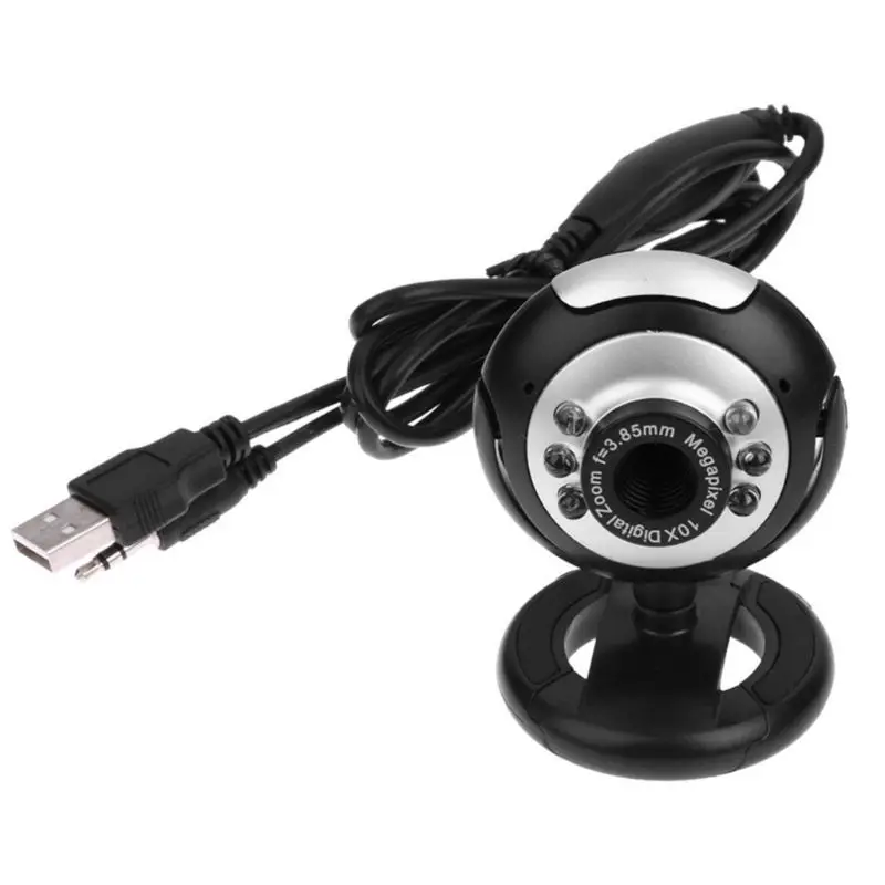 USB 2.0 Web Camera with 6 LED Light Clip-on Webcam Camera for Laptop Desktop Computer Live Stream