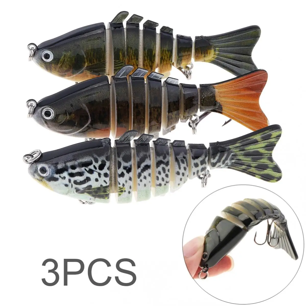 

3pcs 7 Segments Fishing Lures 10cm 15.5g Fish Minnow Swimbait Tackle Hook Crank Bait Fishing Tools