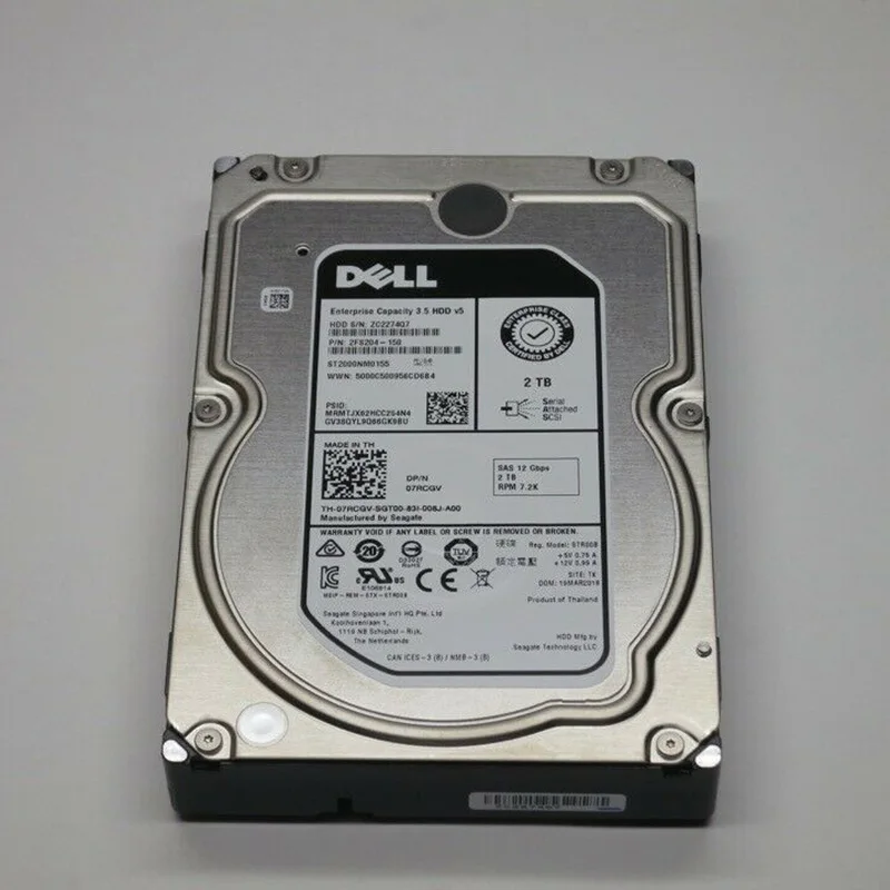 

New 3.5 7RCGV 07RCGV ST2000NM0155 2TB 7.2K SAS HDD with Caddy
