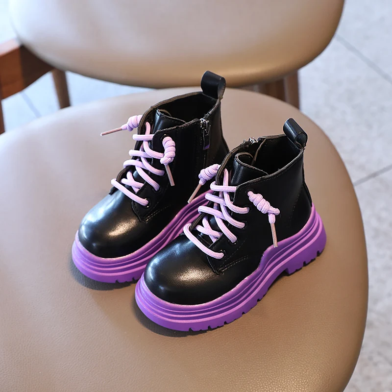 

Children Leather Shoes Leisure Genuine Leather Autumn and Winter Martin Boots Princess Soft-soled Mid-cut Short Boots Children