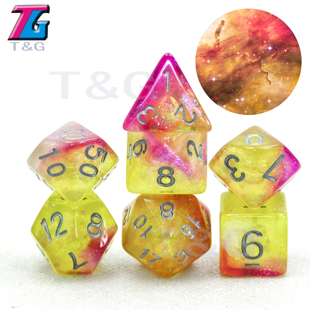 DND RPG Вселенная Галактика кости набор D4-D20 с сумкой Shinny Effectt Cool для настольной игры