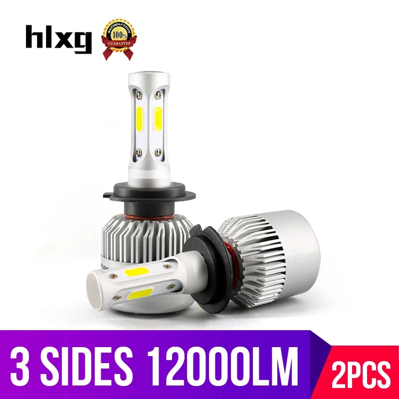Hlxg 3-х сторон H7 LED HB3 9005 HB4 9006 36 Вт 12000lm фар автомобиля автомобилей спереди лампы 6500 К Освещение для Volkswagen Nissan