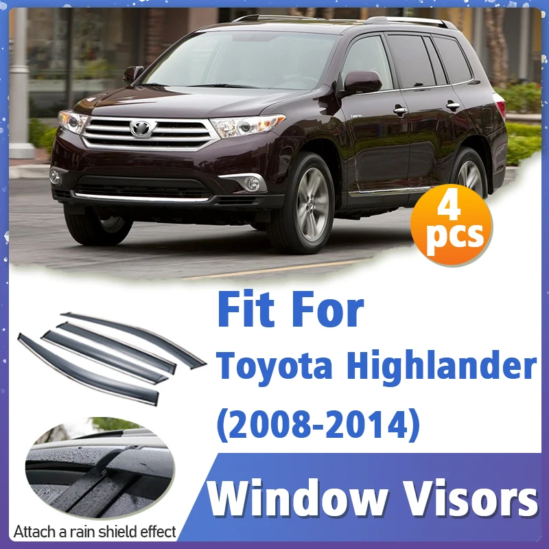 Window Visor Guard for Toyota Highlander 2008-2014 Vent Cover Trim Awnings Shelters Protection Sun Rain Deflector Accessories