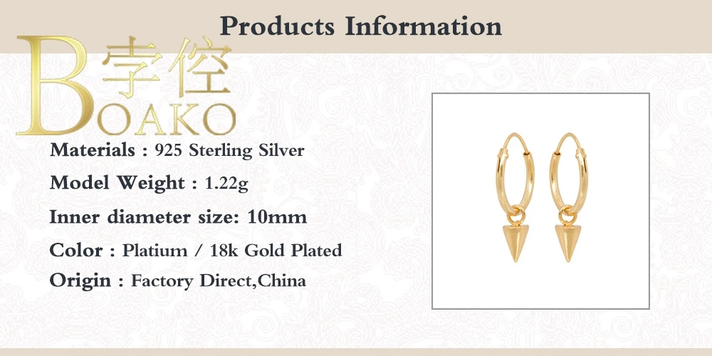 

BOAKO Cone Earrings For Woman Piercing 925 Sterling Silver Earrings Dangle Pendientes Aretes De Mujer Luxury Silver/Gold #8.9