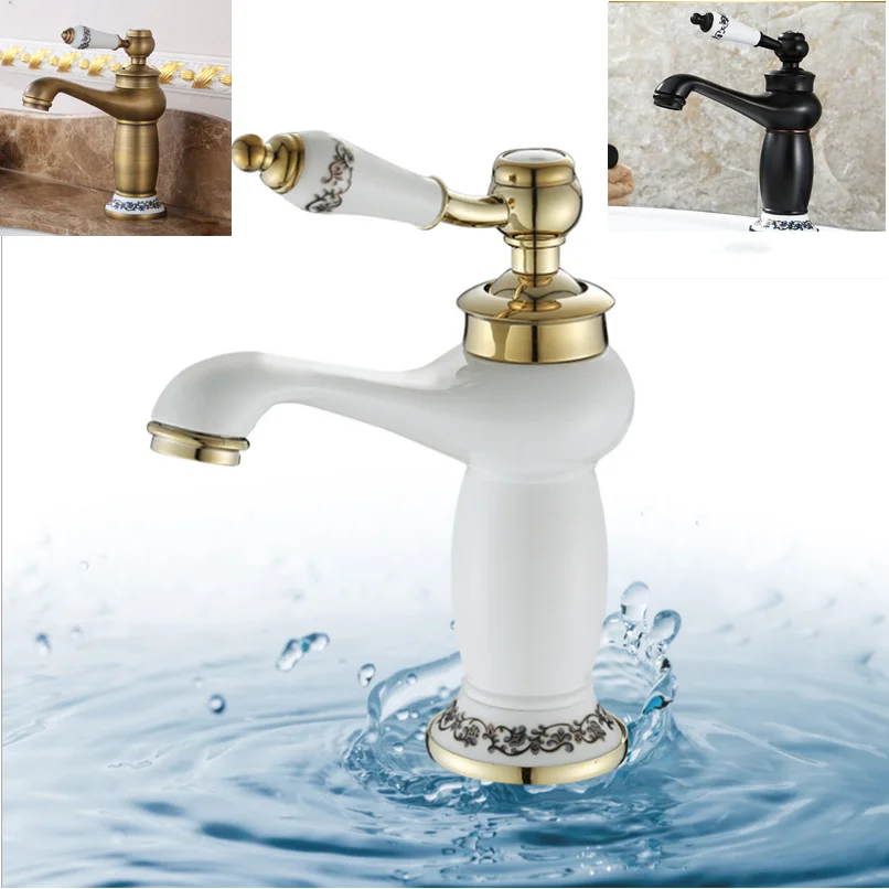 Латунный Смеситель для ванной комнаты латунный кран с белым рисунком горячей и