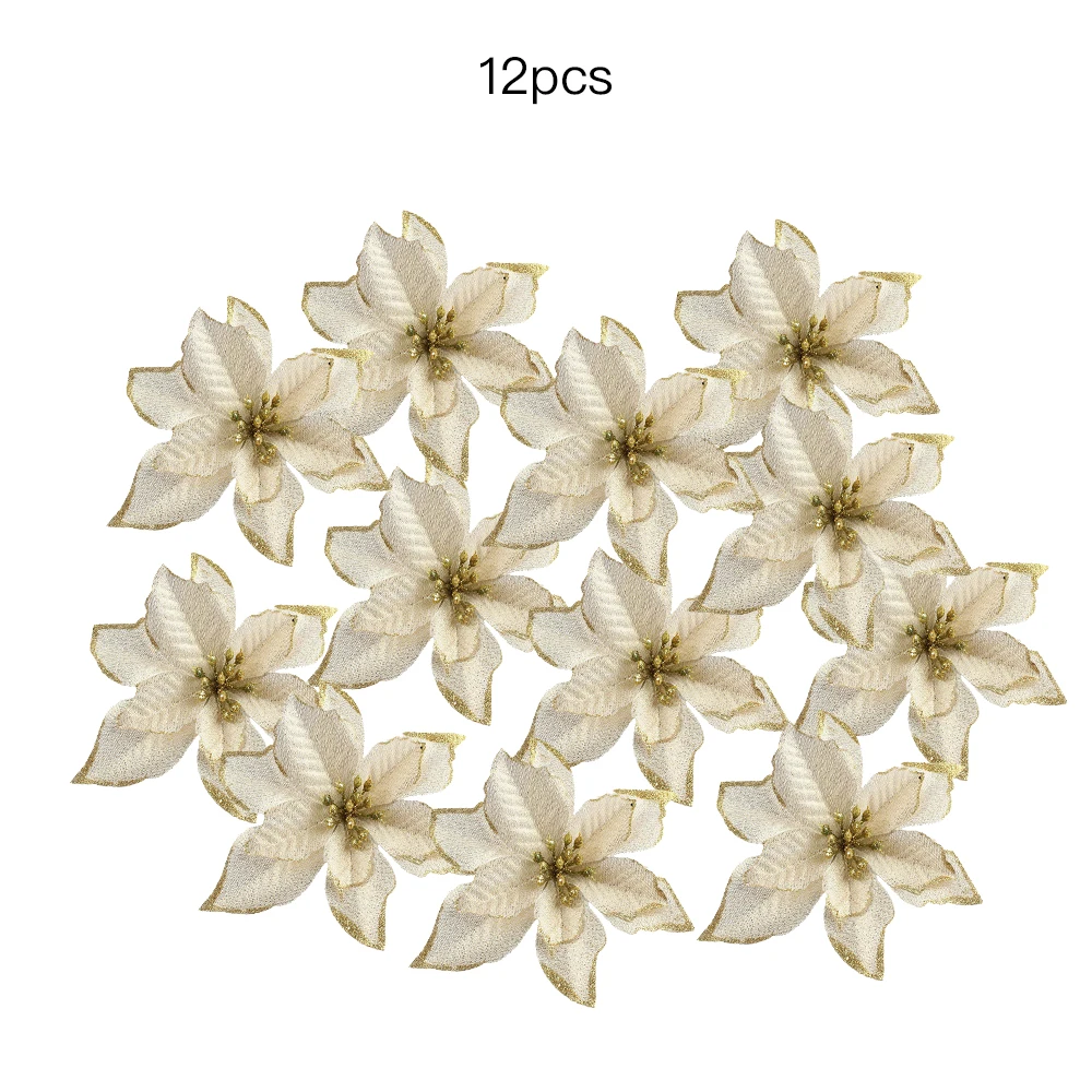 12Pcs Glitter Poinsettia Flower Christmas Wreath Tree Decor Xmas Wedding Garlands Scrapbook Craft | Дом и сад