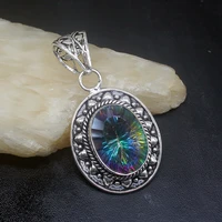 gemstonefactory jewelry big promotion 925 silver mystical fire topaz rainbow stone women ladies gifts necklace pendant 0751