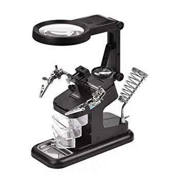 

Multi-Functional Welding Magnifier Station 3X/4.5X/25X LED Illumination Helping Hands Desktop Magnifying Glass with Clamp