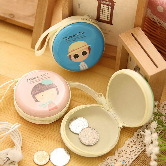 

New Cute Girl Print Portable Mini Round Coin Purse Wallet Key Earphone Holder Case Bag Cartoon Zipper Pocket For Kids Girl Women