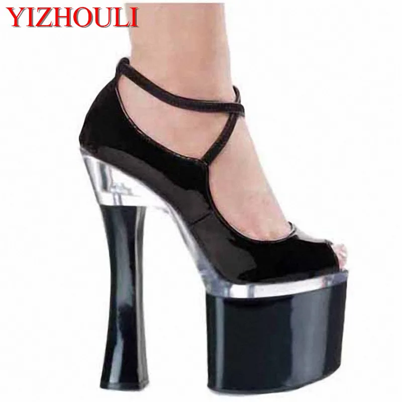 18cm high heel sexy single shoes, artificial PU material, high heel fish mouth shoes, cross belt hollow out, dance shoes