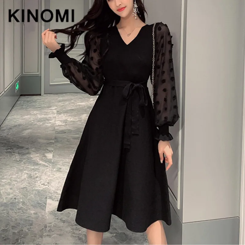 KINOMI элегантные женские платья средней длины трапециевидной формы с длинным