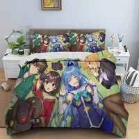 konosuba 23pcs bed comforter anime duvet cover for adult teens cartoon witch king bed covers size queen size home textiles