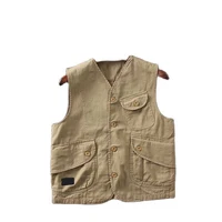 retro cotton vest men casual waistcoat with multi pocket man clothes
