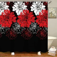 dahlia floral shower curtain black red white modern abstract flowers art bathroom decor with hook waterproof polyester screen