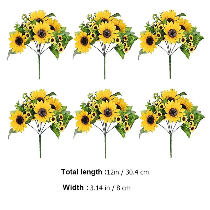 

6 Pcs Sunflower Bouquet Lovely Sunflower Flower Simulation Artificial Flowers for Home Indoor