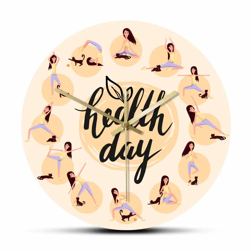 

Настенные часы для гимнастики и йоги для девочек, бесшумные кварцевые часы в стиле дня здоровья, спортивные домашние декоративные часы