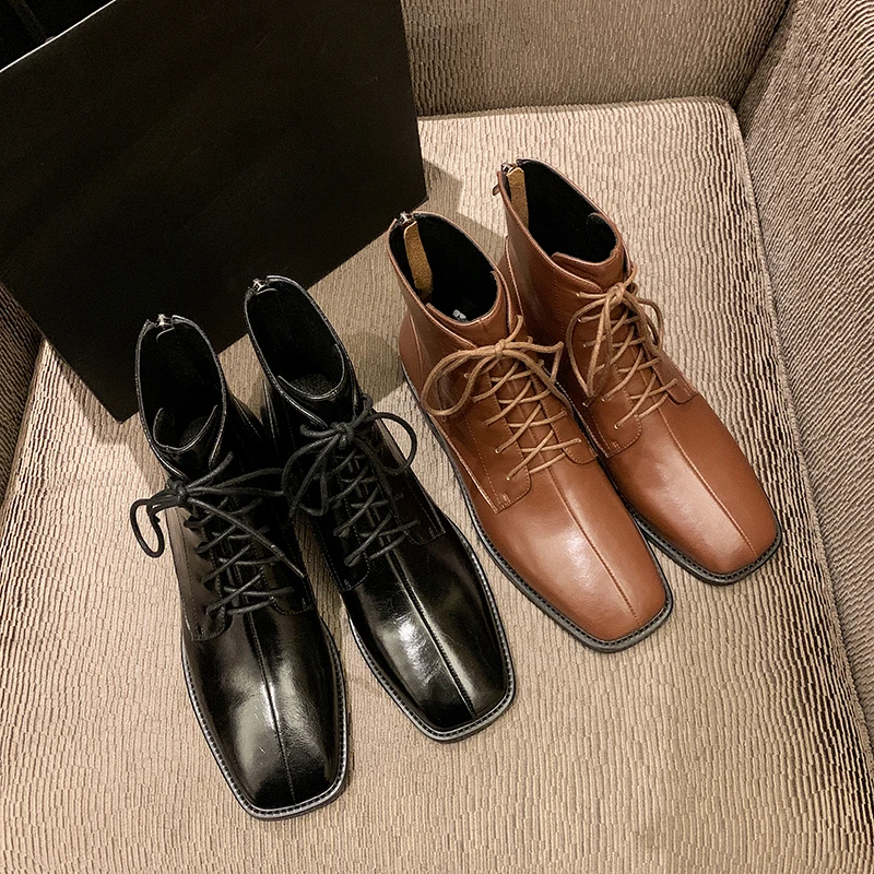 INS/Лидер продаж женские ботильоны из натуральной кожи воловьей с квадратным