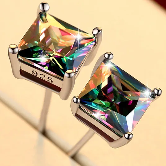 

Cute Female Small Rainbow Earrings Crystal Stone Fashion Silver Color Wedding Earrings Double Stud Earrings For Women
