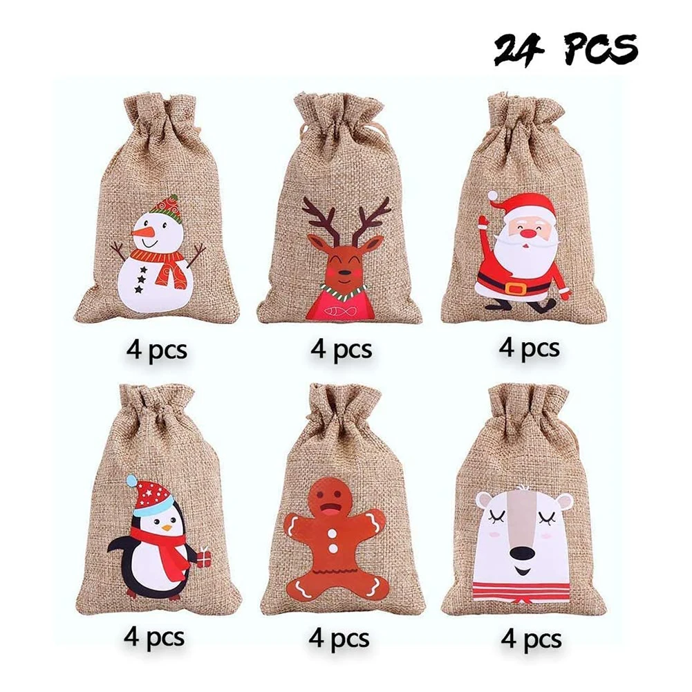 

24 Pcs burlap gift bags with drawstring for sweets small burlap bags for sweets cookies candies dragees for children