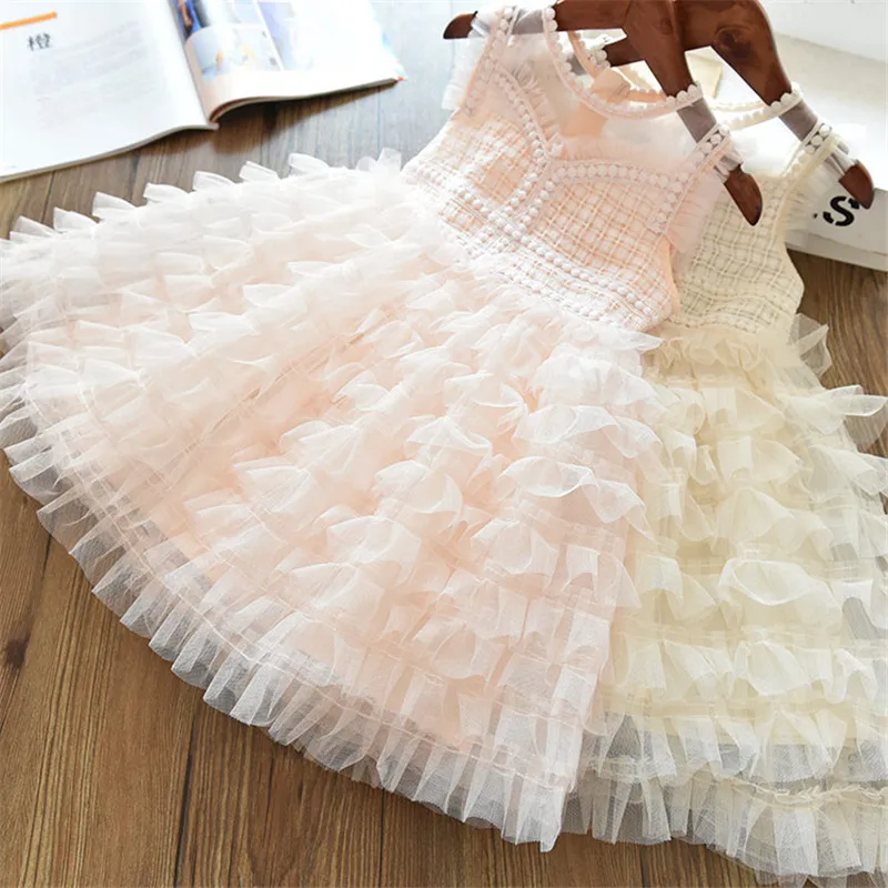 Lace Layered Dress Summer Girls Wedding Costume Kids Dresses For Evening Birthday Party Ball Gown Clothes 3-8 Years | Детская одежда и