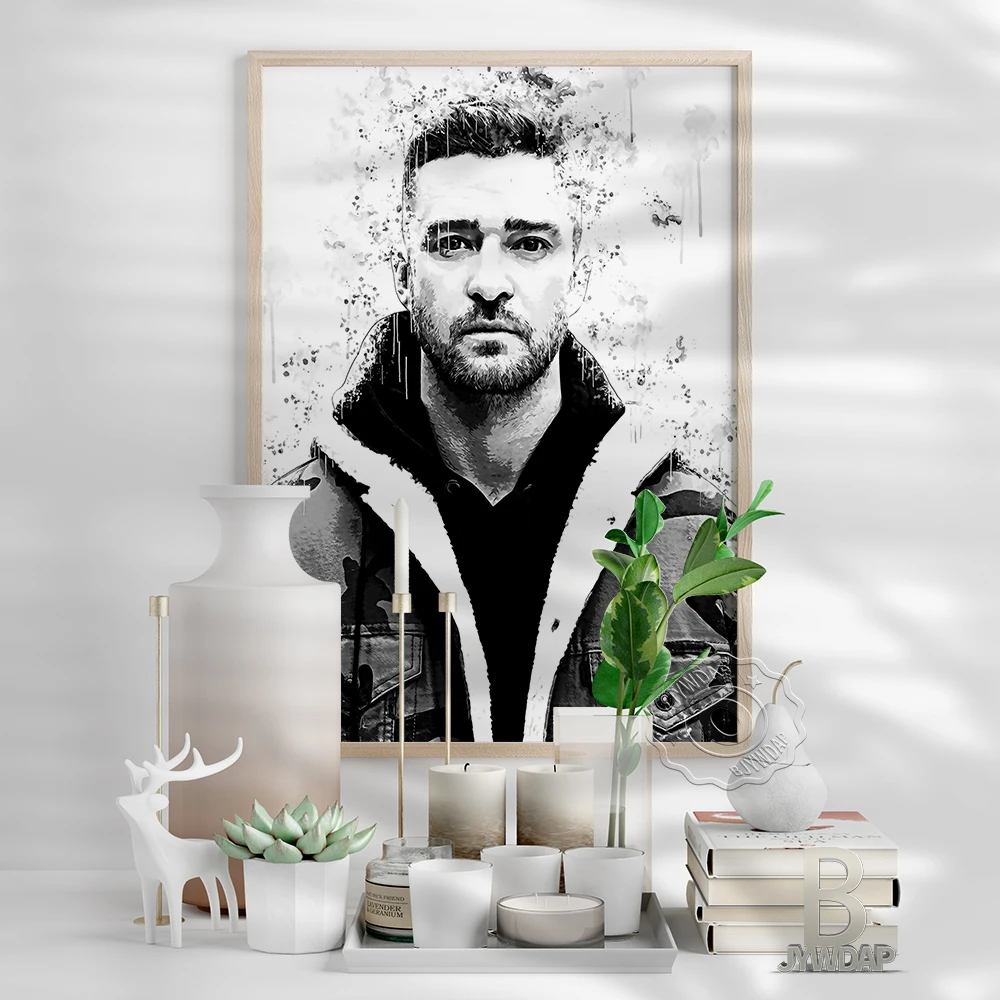 Черно-белый плакат Джастина Timberlake портрет американского актера певицы красивые