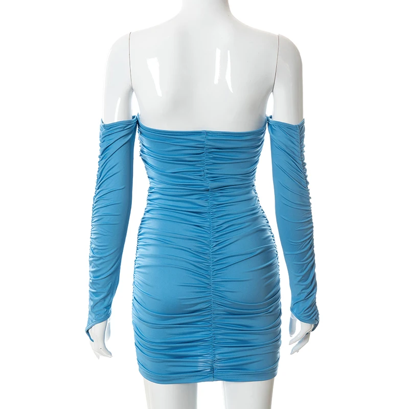 

Cutenove Sexy Party Club Bodycon Dresses For Women's 2021 Summer Clothing Solid Color Shirring Mixi Dress Female Streetwears